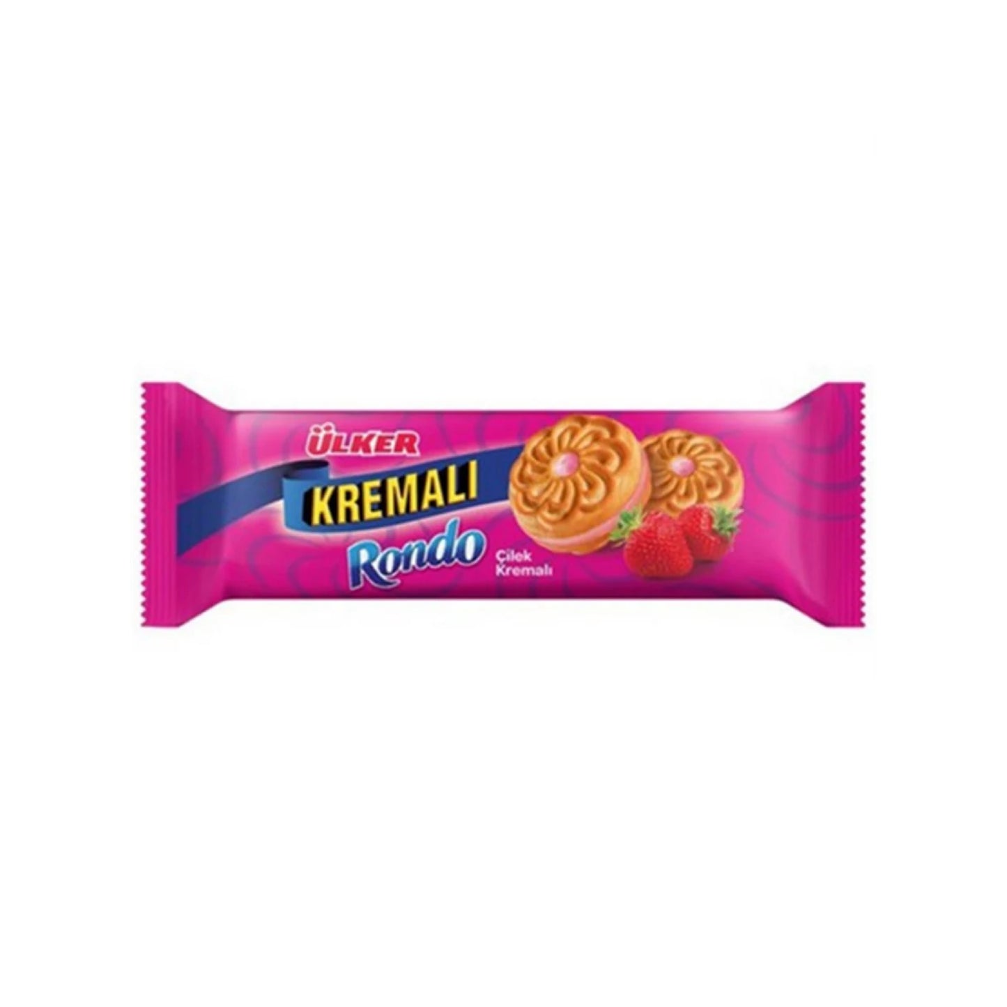 ULKER Kremali: Milk Sandwich Biscuits Filled with Strawberry Flavored Cream (61g) - 24 Pieces per box