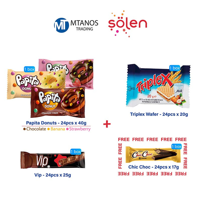 Solen Papita Donuts + Triplex Wafer + Vip + Chic Choc