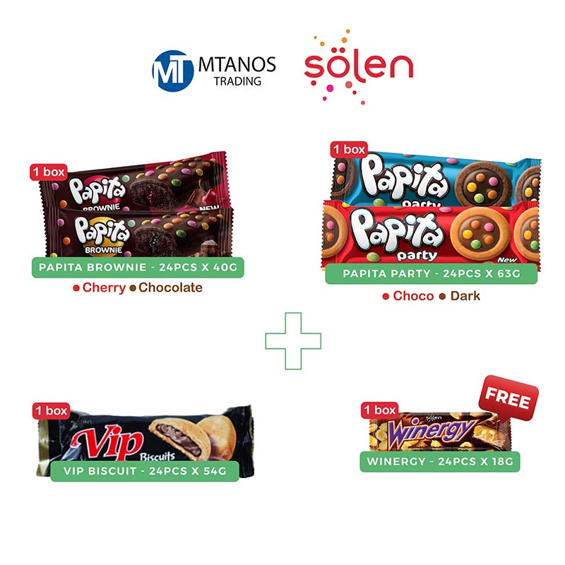 Solen Papita Party + Papita Brownie + Vip biscuits + Winergy