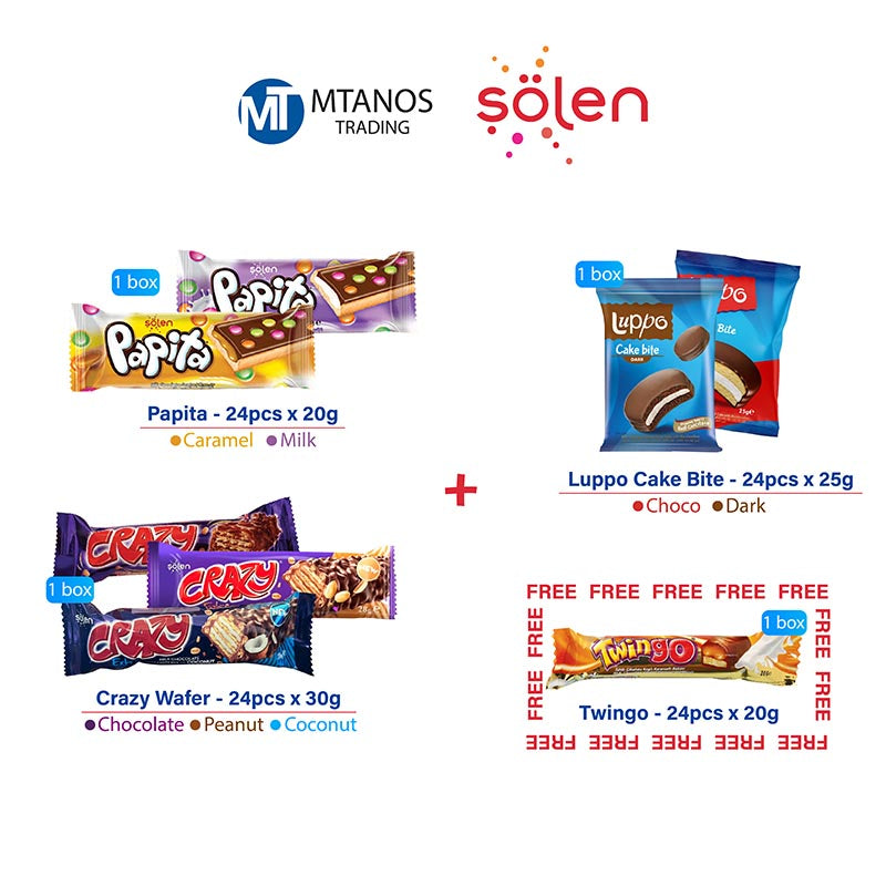 Solen Papita + Luppo Cake Bite + Crazy Wafer + Twingo
