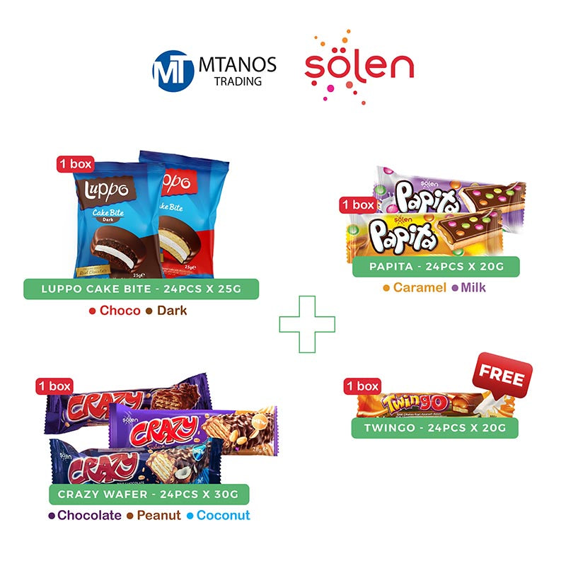 Solen Papita + Luppo Cake Bite + Crazy Wafer + Twingo