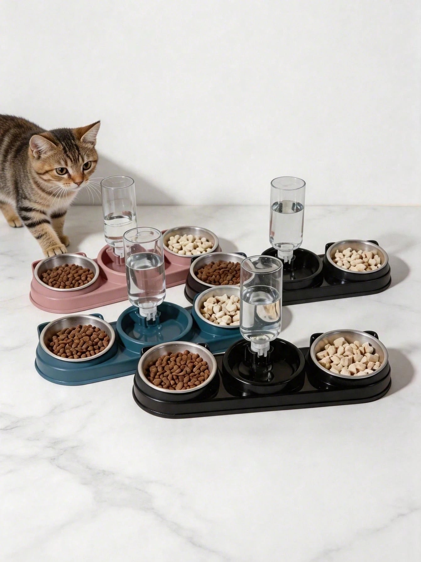 2-in-1 Cat & Small Dog Food & Water Bowl – Elevated Tilted Feeder