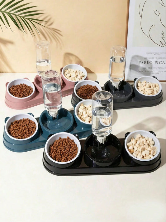 2-in-1 Cat & Small Dog Food & Water Bowl – Elevated Tilted Feeder
