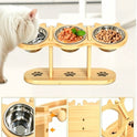 15° Tilted Wooden Pet Feeding Stand – 3 Stainless Steel Bowls for Cats & Small Dogs