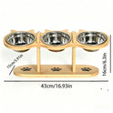 15° Tilted Wooden Pet Feeding Stand – 3 Stainless Steel Bowls for Cats & Small Dogs