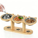 15° Tilted Wooden Pet Feeding Stand – 3 Stainless Steel Bowls for Cats & Small Dogs