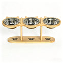 15° Tilted Wooden Pet Feeding Stand – 3 Stainless Steel Bowls for Cats & Small Dogs