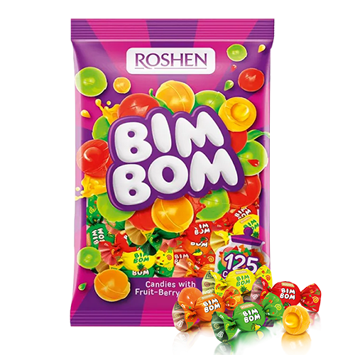 ROSHEN Bim Bom hard candies in ball shapes with fruit and berry filling (1kg)