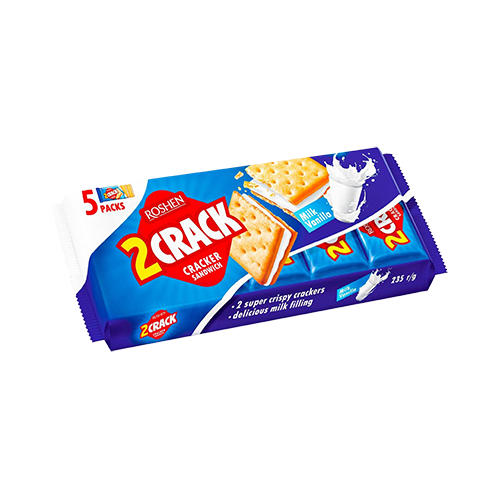 ROSHEN 2 CRACK cracker sandwich with milk vanilla paste (38g) - 5 Pieces per pack
