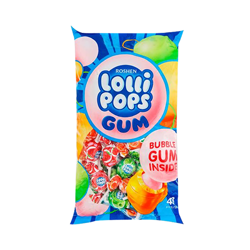 ROSHEN Lollipops fruit mix with Bubble Gum inside (920g) - 48 Pieces per bag