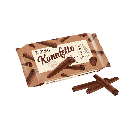 ROSHEN Konafetto Wafer roll with cocoas and chocolate cream filling (140g)