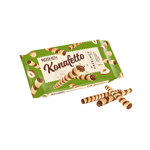ROSHEN Konafetto Wafer roll with hazelnut cream filling (140g)