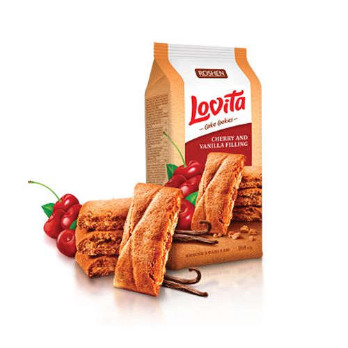 ROSHEN Lovita cake cookies with cherry and vanilla filling (168g)