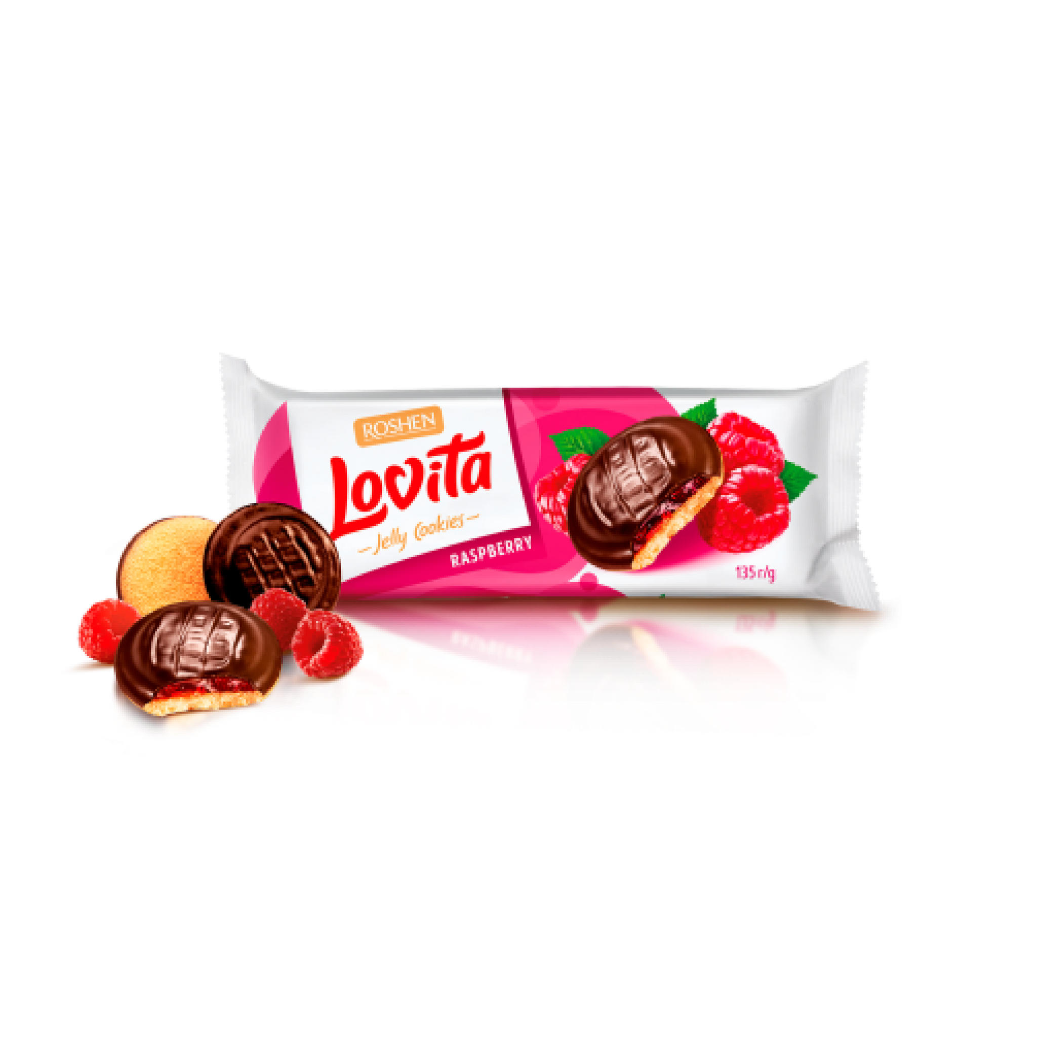 ROSHEN Lovita Biscuit cookies filled with raspberry jelly and coated with chocolate (135g)