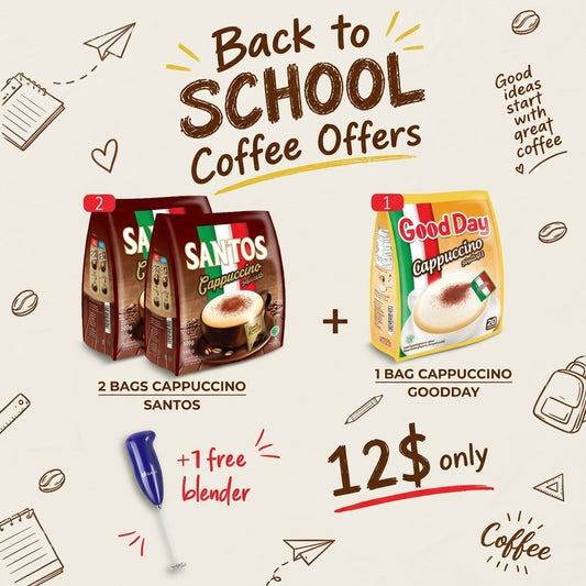 Coffee Bundle Offer: 2 Bags Santos Cappuccino + 1 Bag Good Day Cappuccino + Blender