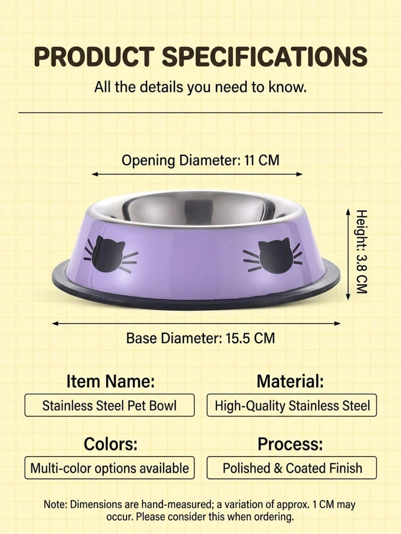 Stainless Steel Cat Bowl – Colorful Non‑Slip Food & Water Dish