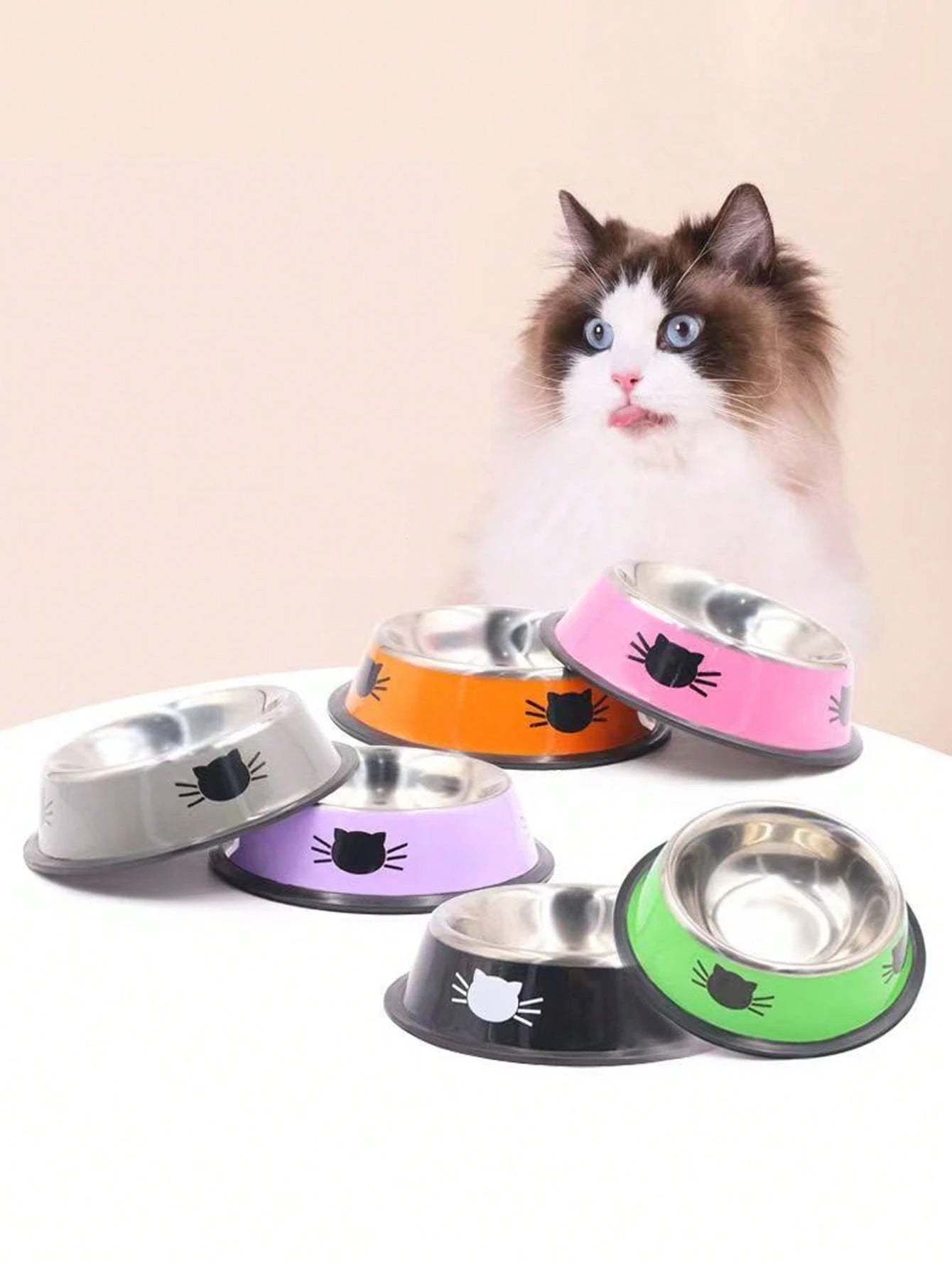 Stainless Steel Cat Bowl – Colorful Non‑Slip Food & Water Dish