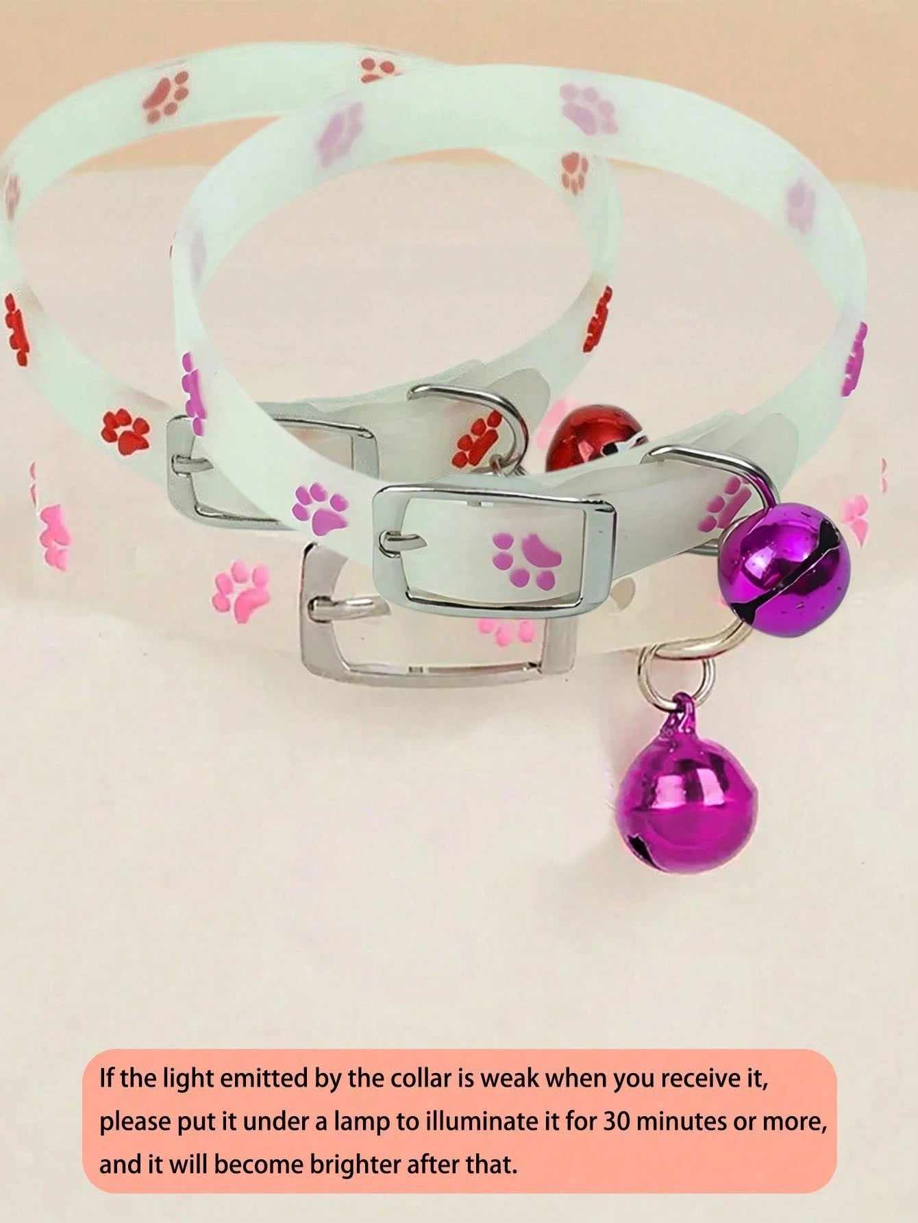 Luminous Pet Collar – Glow‑in‑the‑Dark Paw Print Design for Cats & Small Dogs