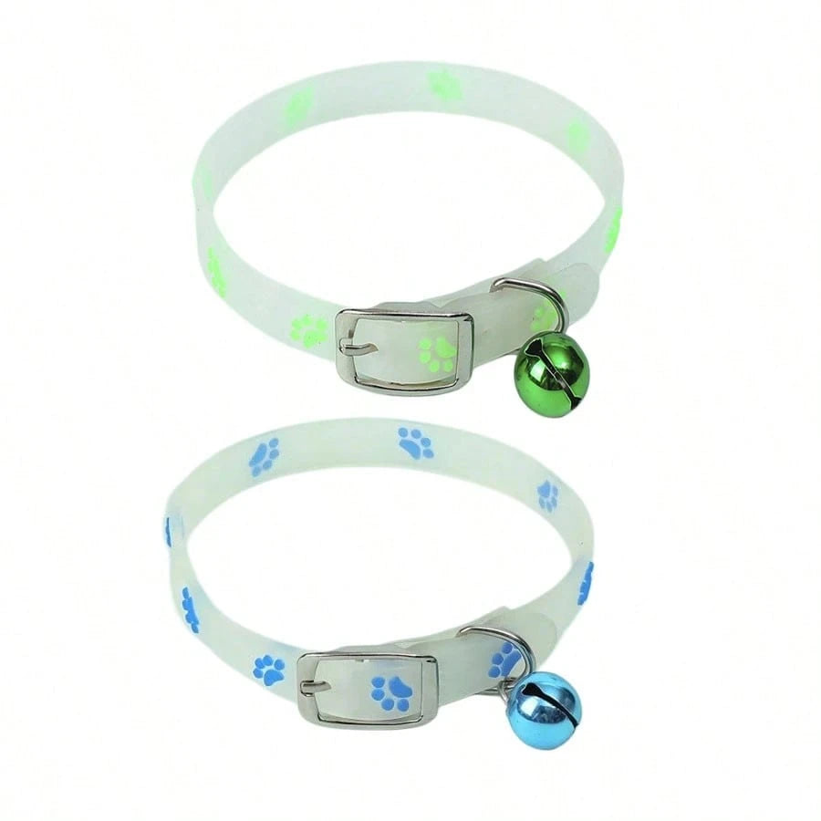 Luminous Pet Collar – Glow‑in‑the‑Dark Paw Print Design for Cats & Small Dogs
