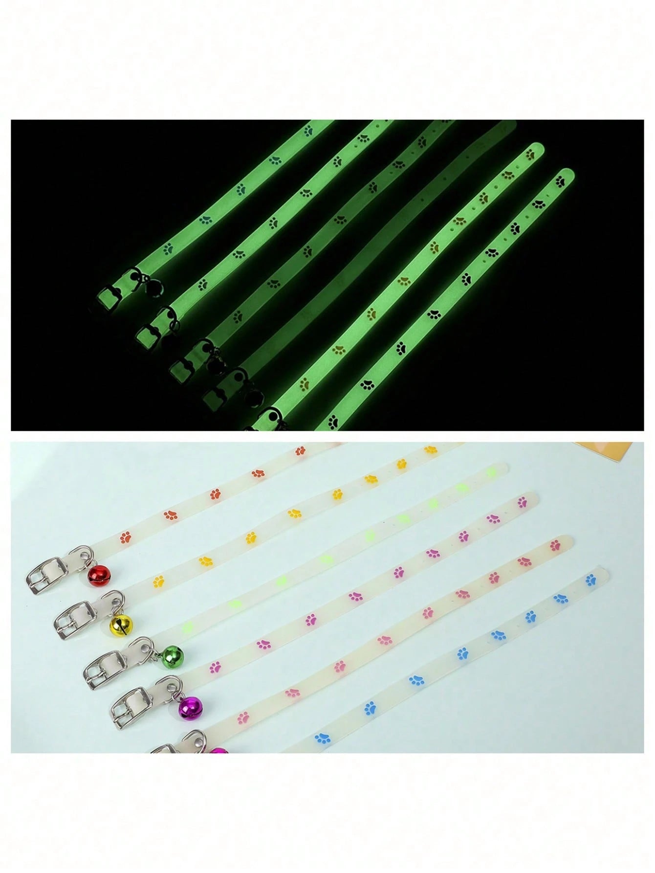 Luminous Pet Collar – Glow‑in‑the‑Dark Paw Print Design for Cats & Small Dogs