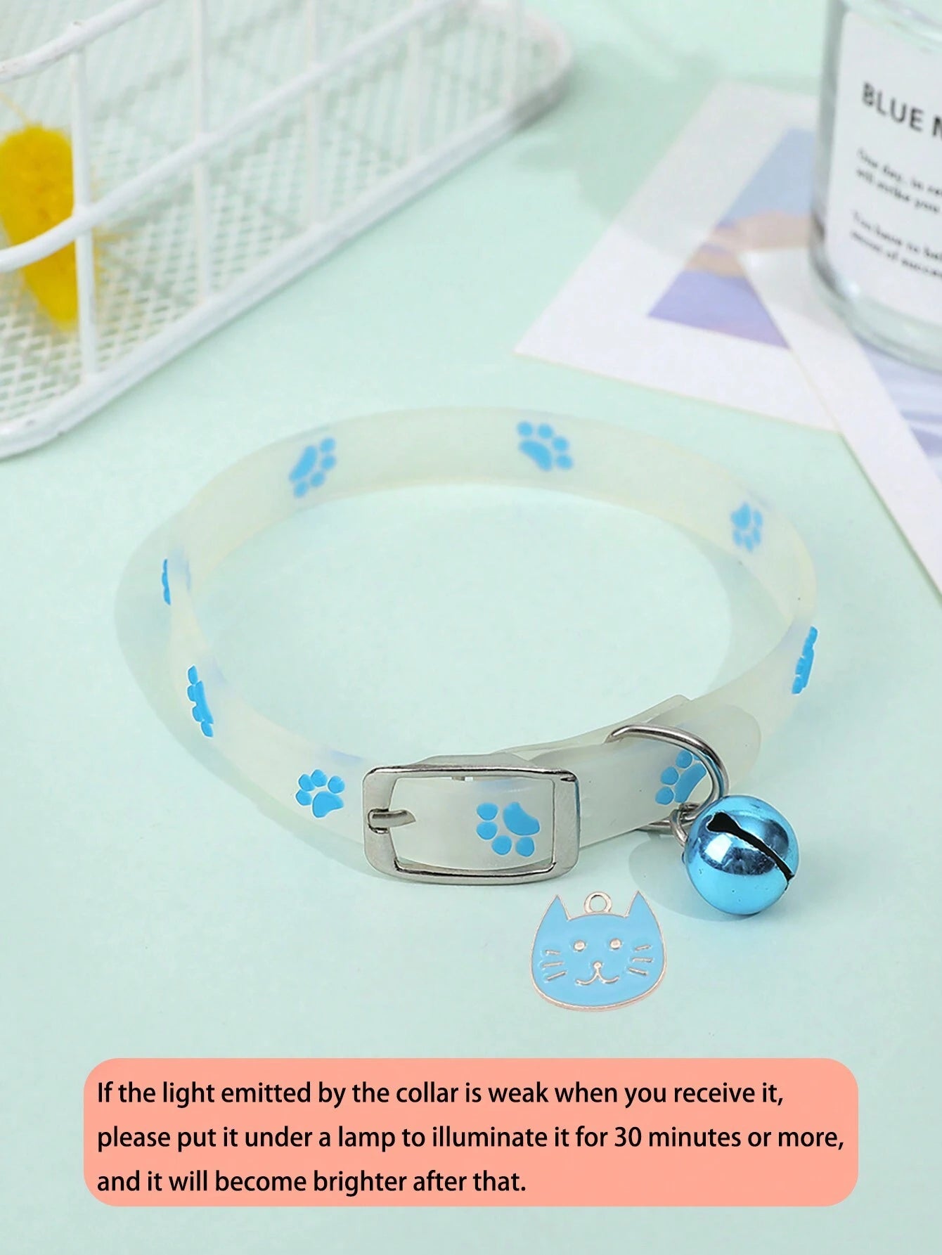 Luminous Pet Collar – Glow‑in‑the‑Dark Paw Print Design for Cats & Small Dogs