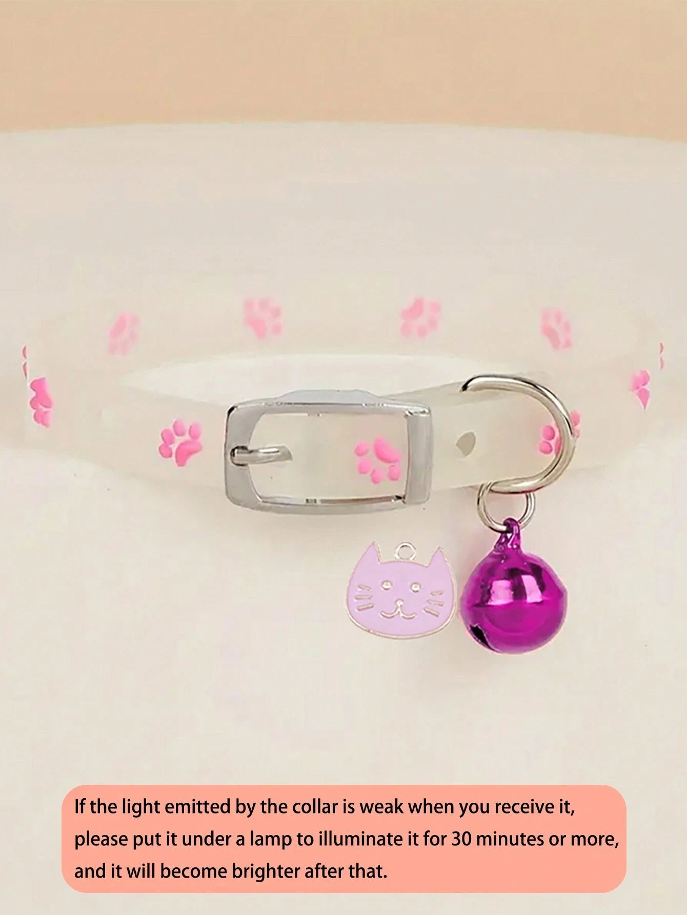 Luminous Pet Collar – Glow‑in‑the‑Dark Paw Print Design for Cats & Small Dogs