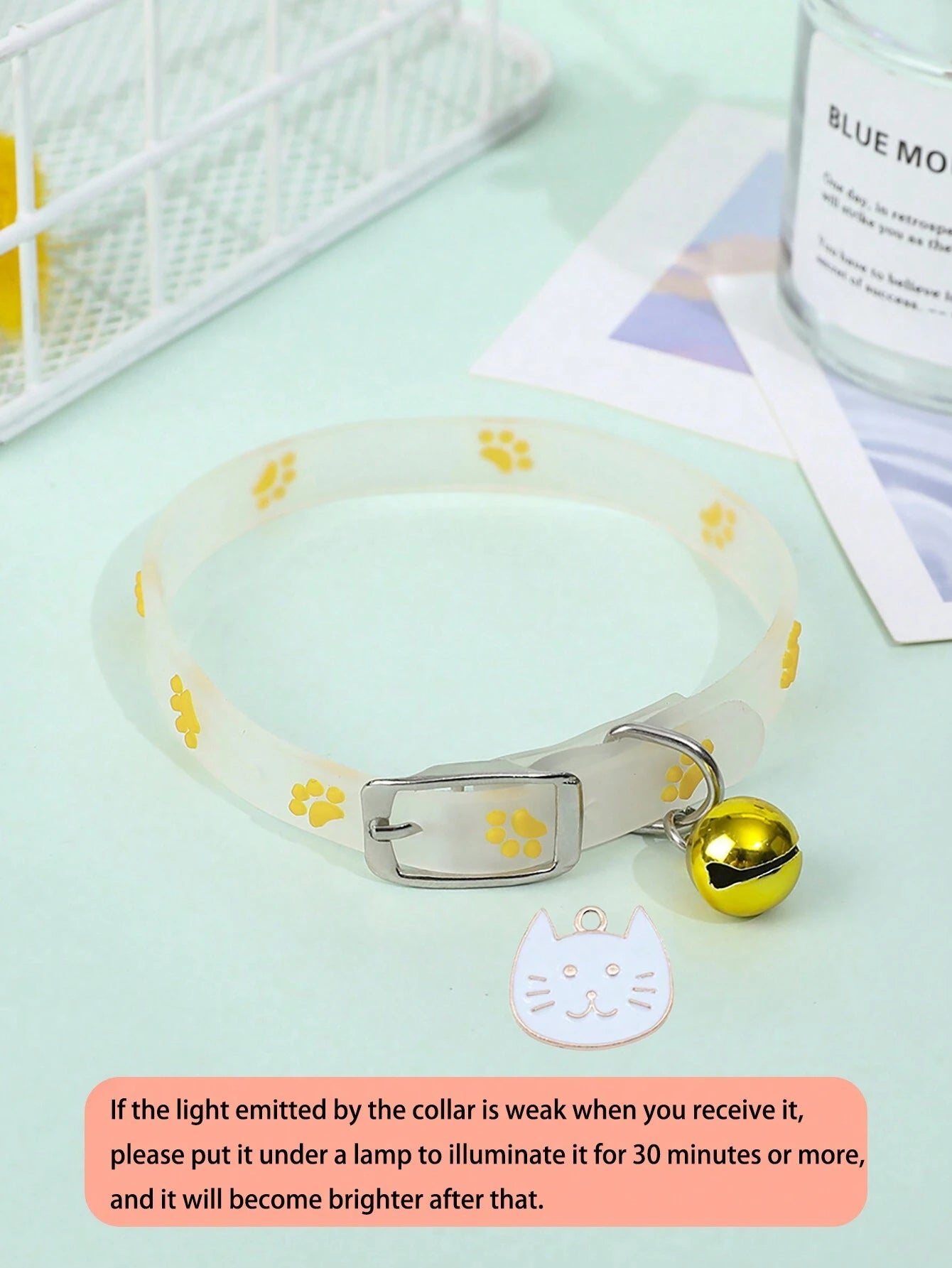 Luminous Pet Collar – Glow‑in‑the‑Dark Paw Print Design for Cats & Small Dogs