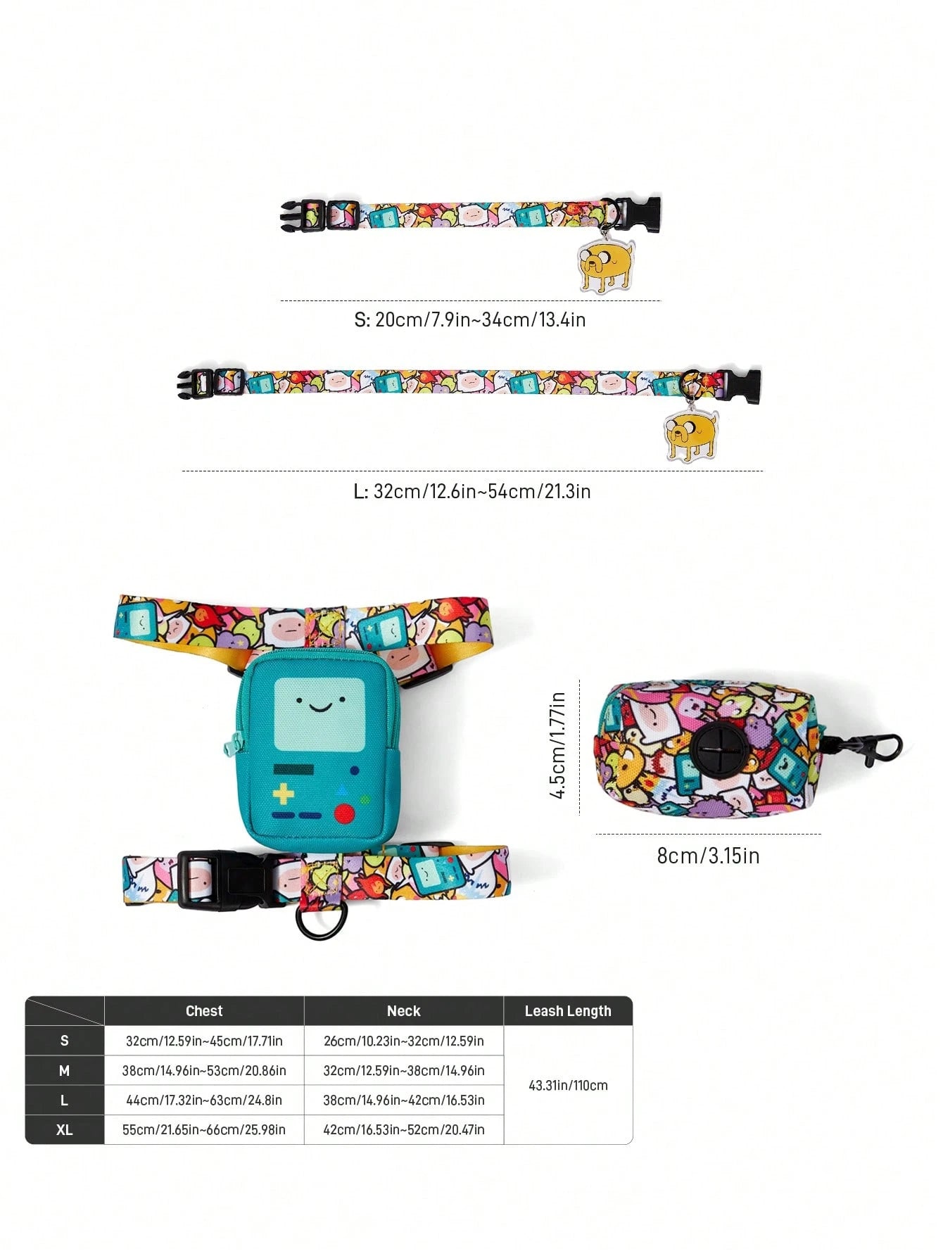 Adventure Time Pet Harness & Leash Set | Adjustable Dog & Cat Walking Set