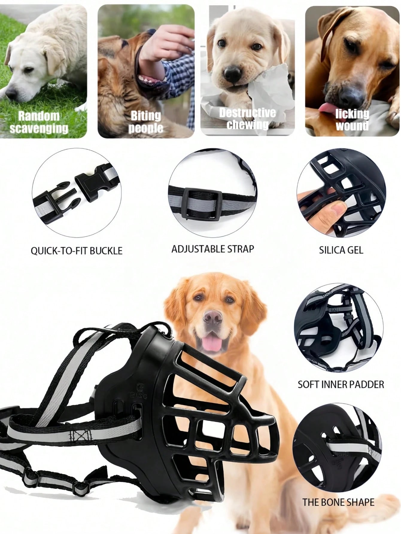 Soft Plastic Dog Muzzle – Anti‑Bite Pet Mask for Safe Outdoor Use