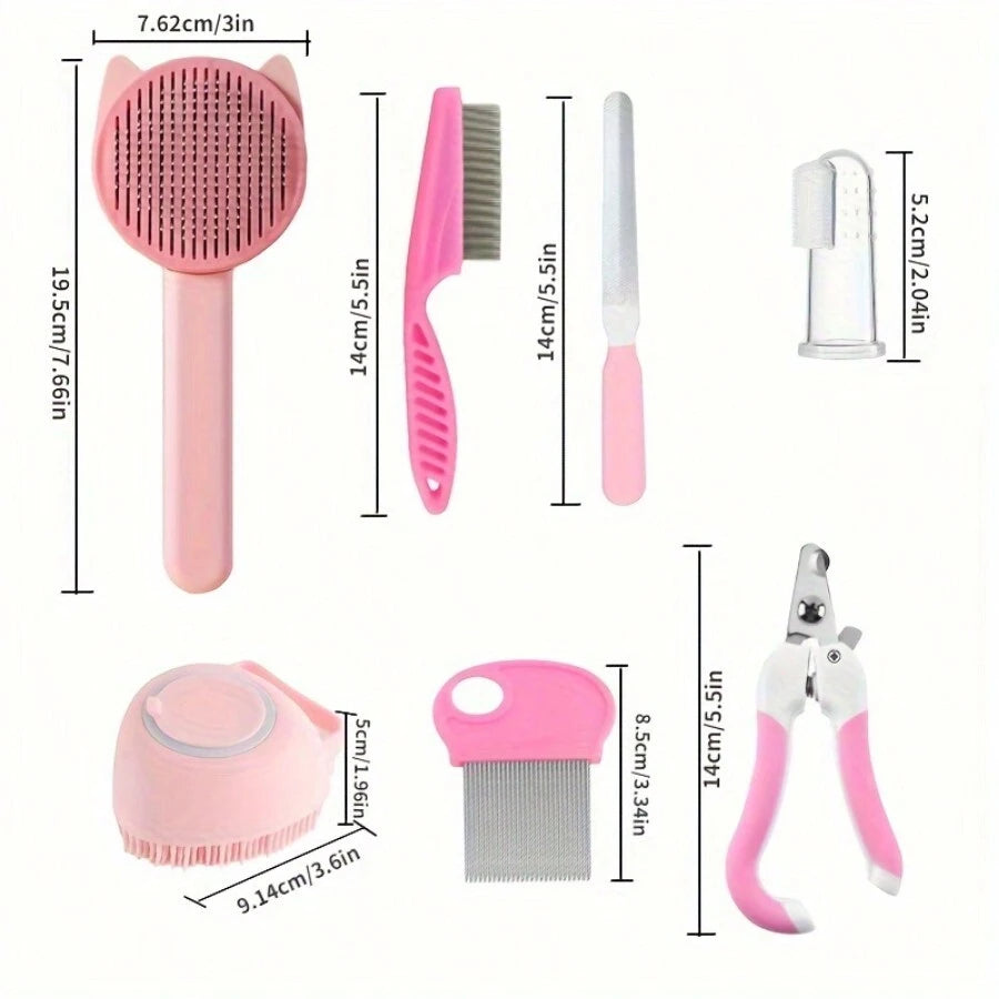 8-Piece Cat & Dog Grooming Kit | Self-Cleaning Brush & Nail Care Set