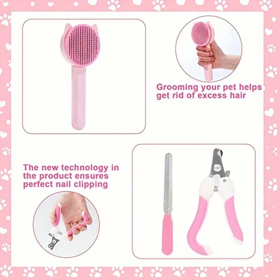 8-Piece Cat & Dog Grooming Kit | Self-Cleaning Brush & Nail Care Set