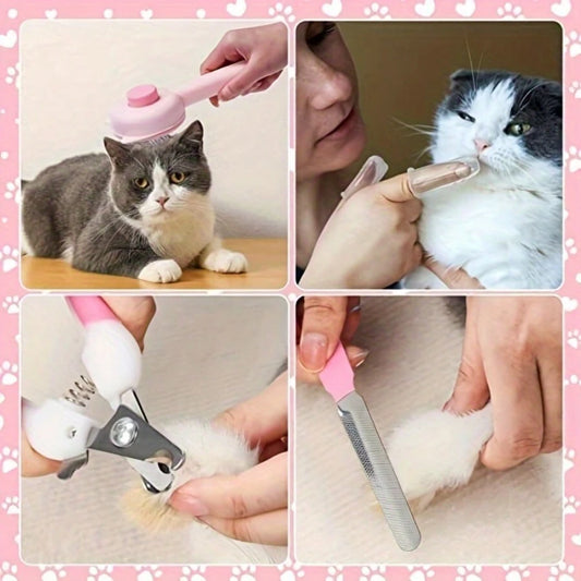 8-Piece Cat & Dog Grooming Kit | Self-Cleaning Brush & Nail Care Set