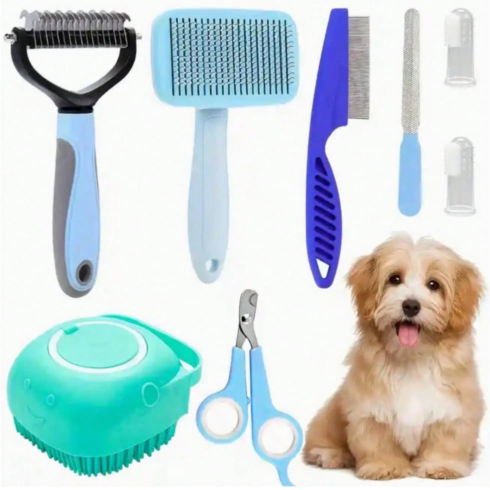 8-Piece Cat & Dog Grooming Kit | Self-Cleaning Brush & Nail Care Set