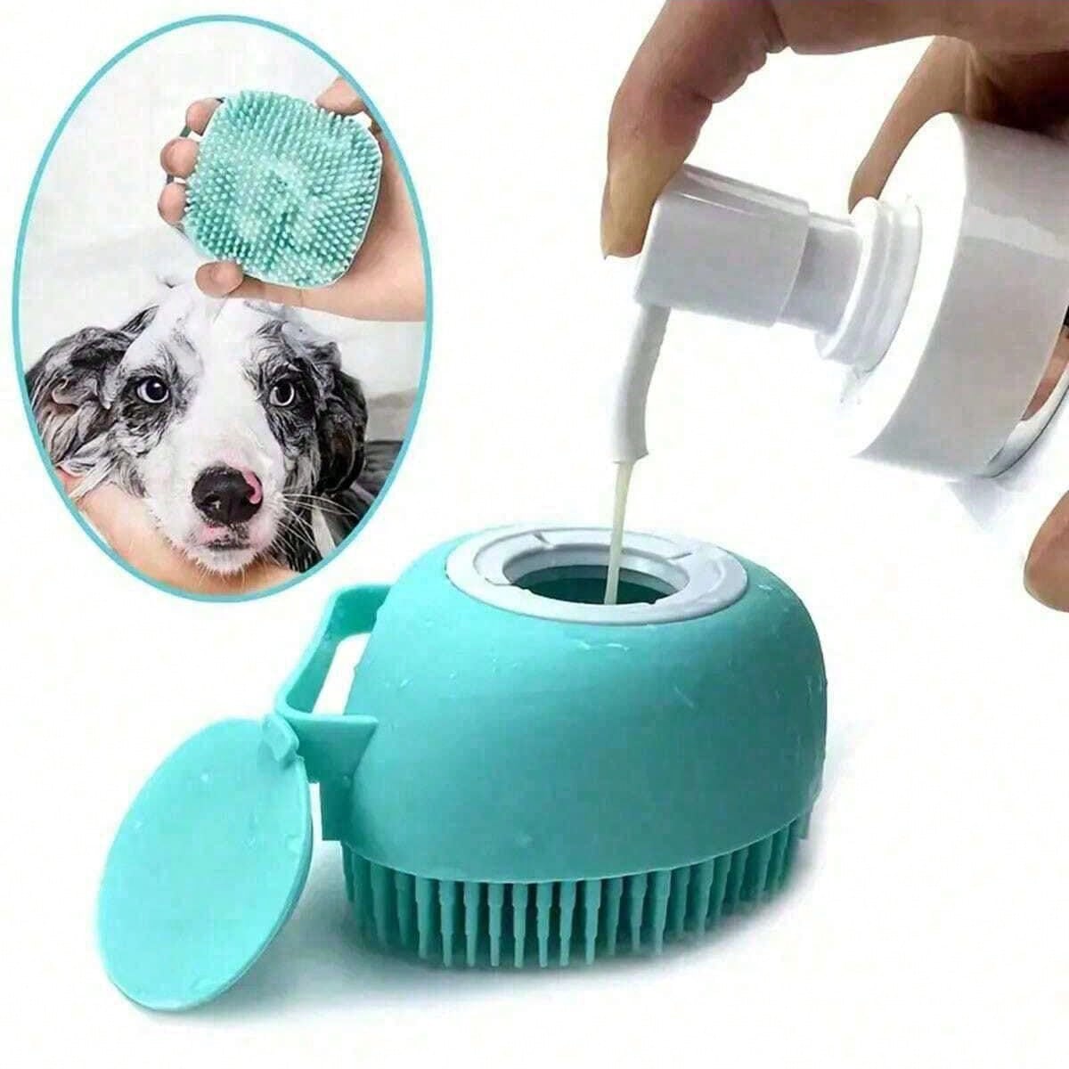 Silicone Pet Massage Grooming Glove with Bath Brush Shampoo Dispenser for dogs