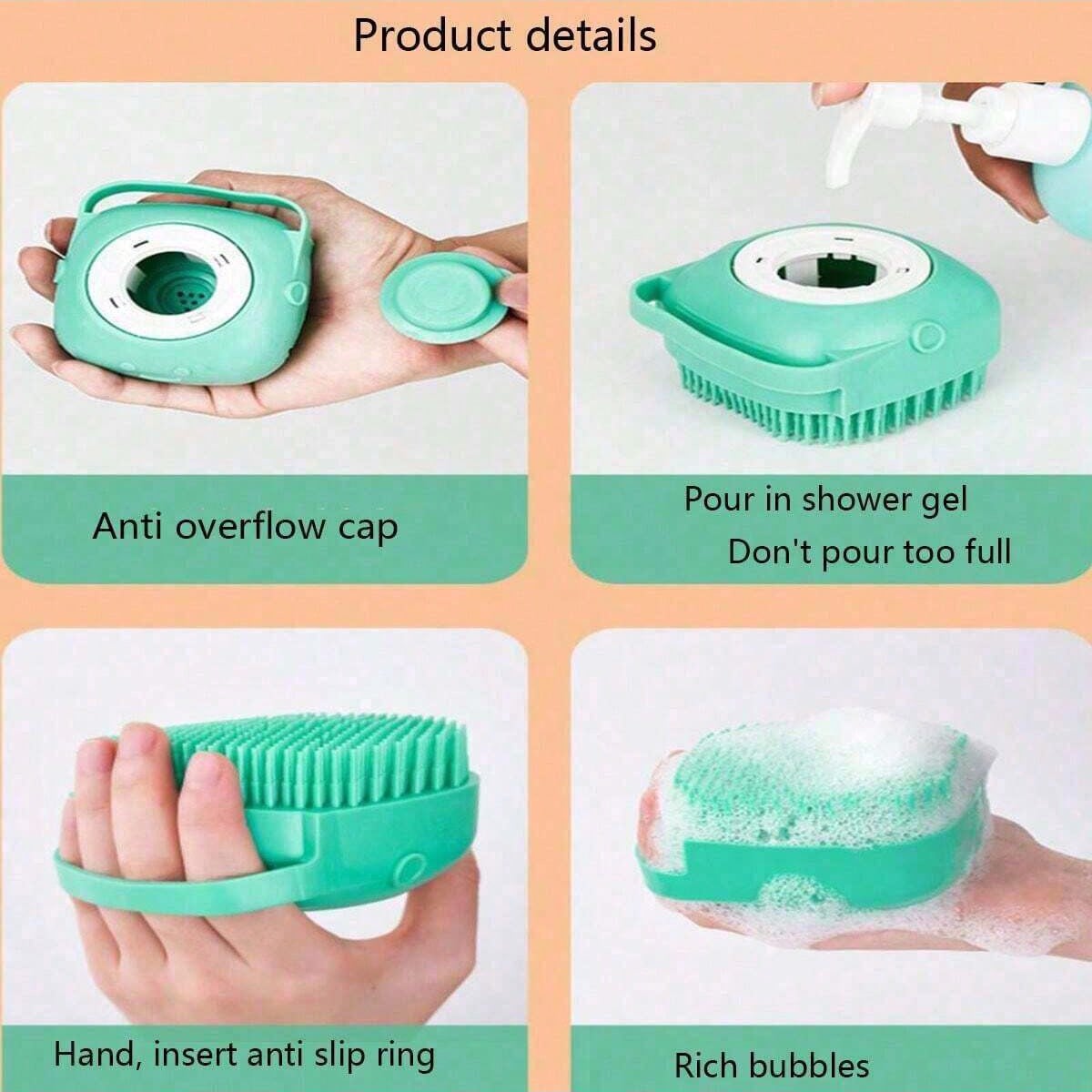 Silicone Pet Massage Grooming Glove with Bath Brush Shampoo Dispenser for dogs