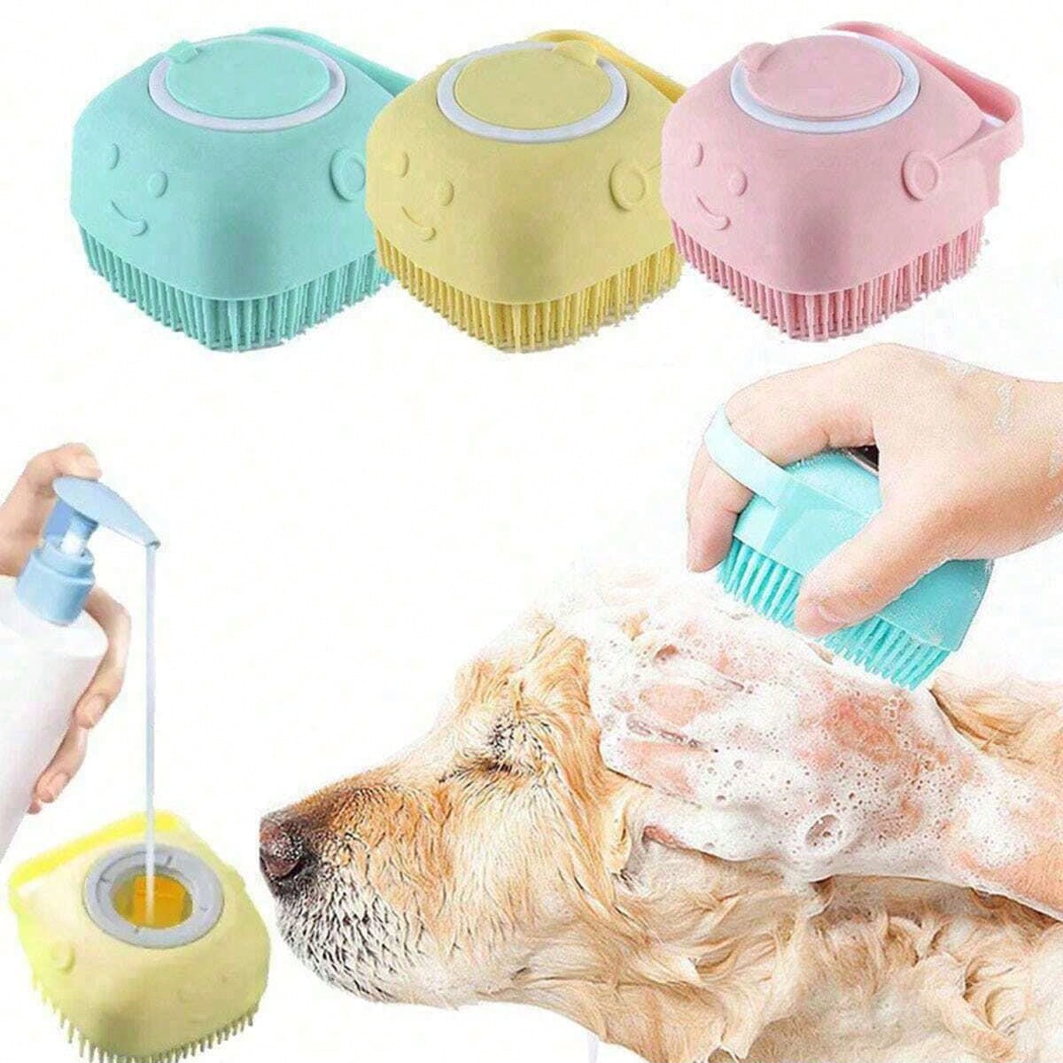 Silicone Pet Massage Grooming Glove with Bath Brush Shampoo Dispenser for dogs