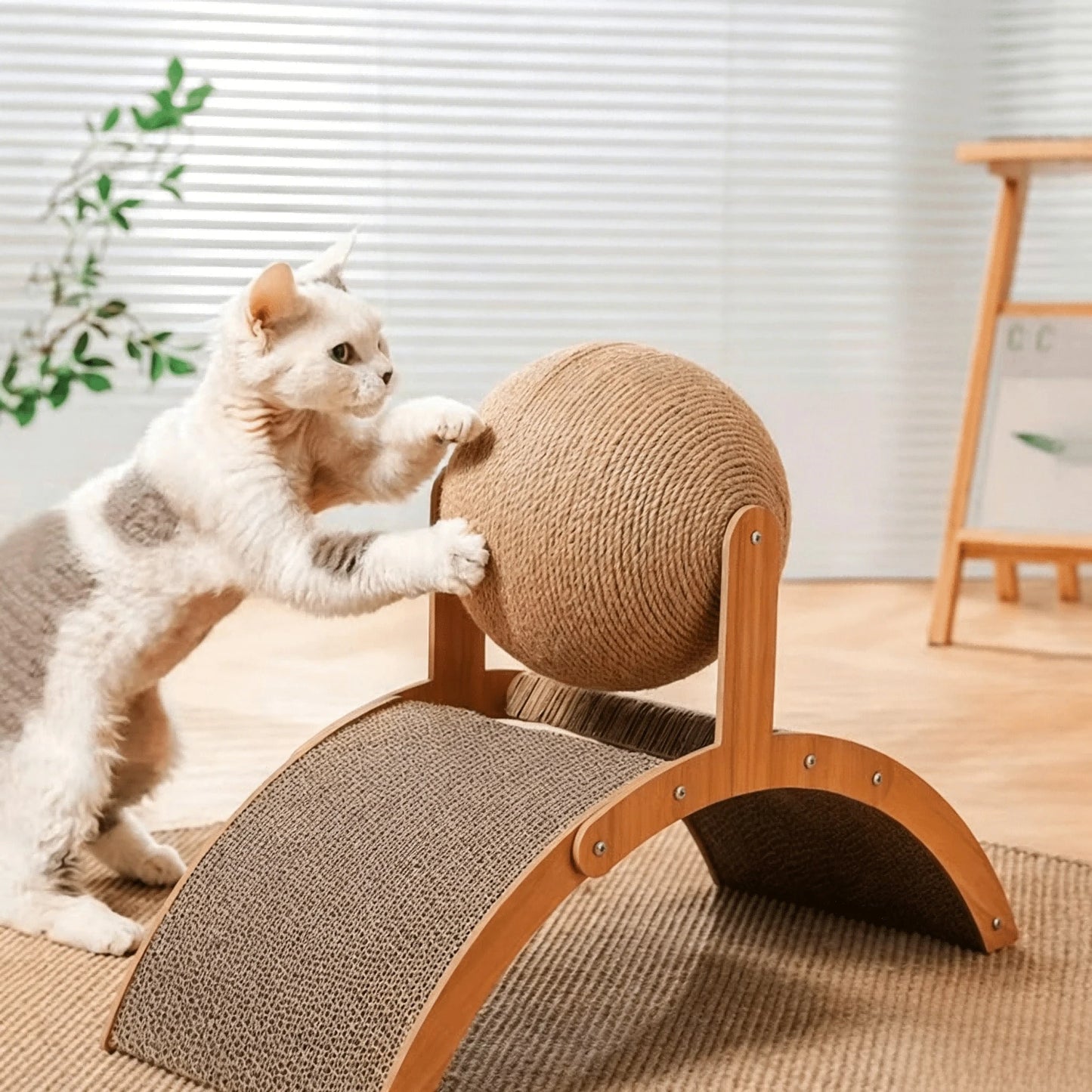 Wooden Cat Scratcher | Arch Bridge Scratching Pad with Sisal Ball