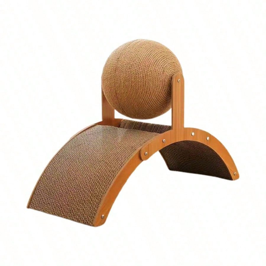 Wooden Cat Scratcher | Arch Bridge Scratching Pad with Sisal Ball