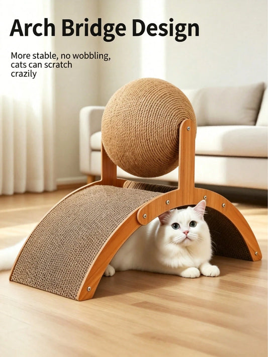 Wooden Cat Scratcher | Arch Bridge Scratching Pad with Sisal Ball
