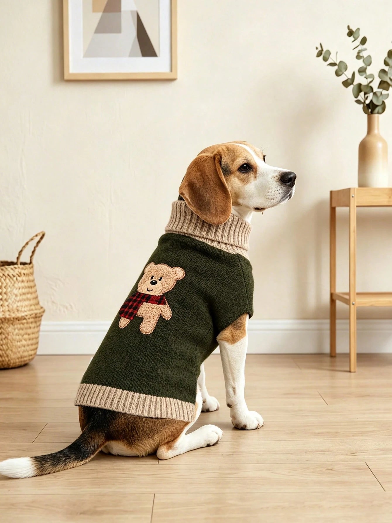 Bear Embroidered Dog Sweater – Warm Knitted Turtleneck Winter Pet Clothes for Small & Large Dogs