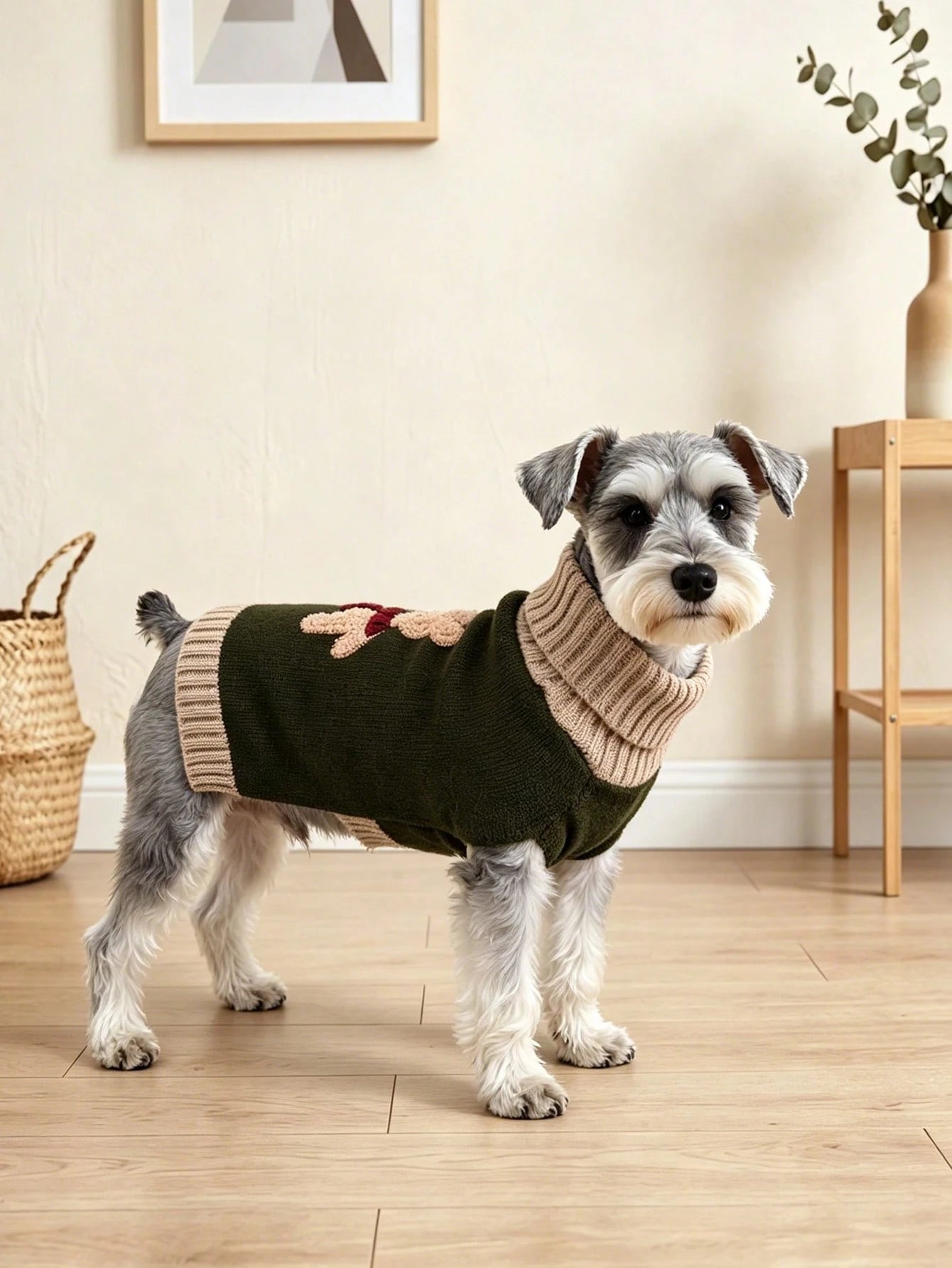 Bear Embroidered Dog Sweater – Warm Knitted Turtleneck Winter Pet Clothes for Small & Large Dogs