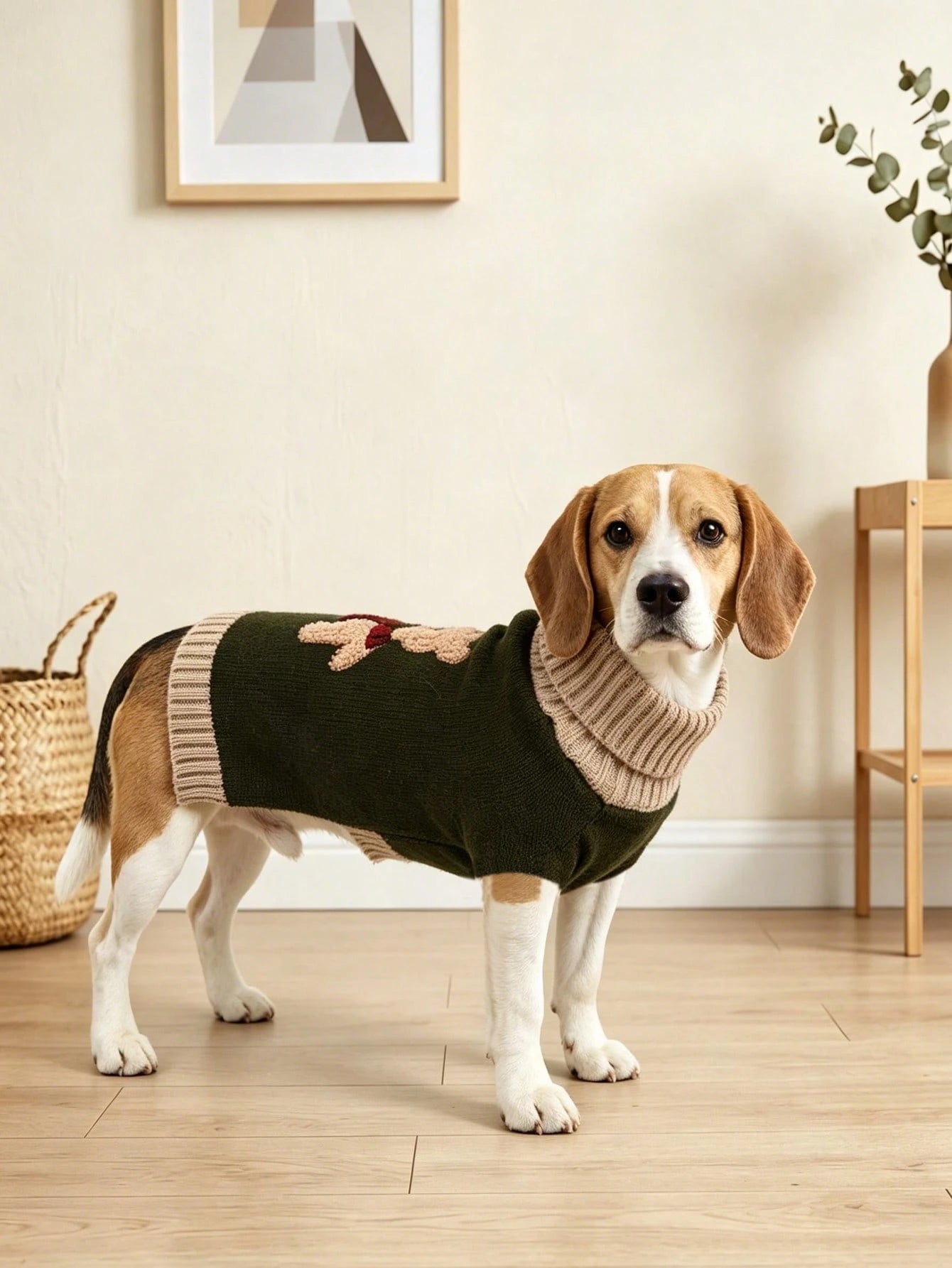 Bear Embroidered Dog Sweater – Warm Knitted Turtleneck Winter Pet Clothes for Small & Large Dogs