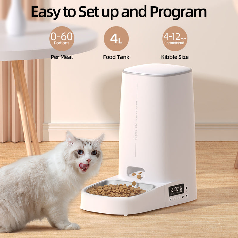 ROJECO 4L Automatic Pet Feeder | Button Version, Single Bowl