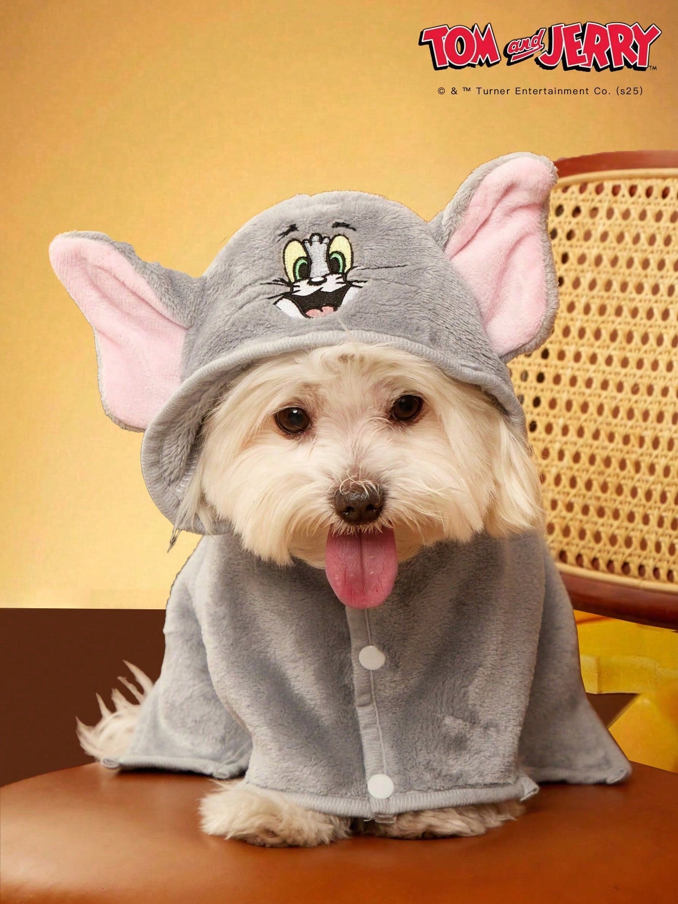 TOM & JERRY Embroidered Cat Face Plush Hooded Pet Bathrobe – Soft, Absorbent & Comfortable