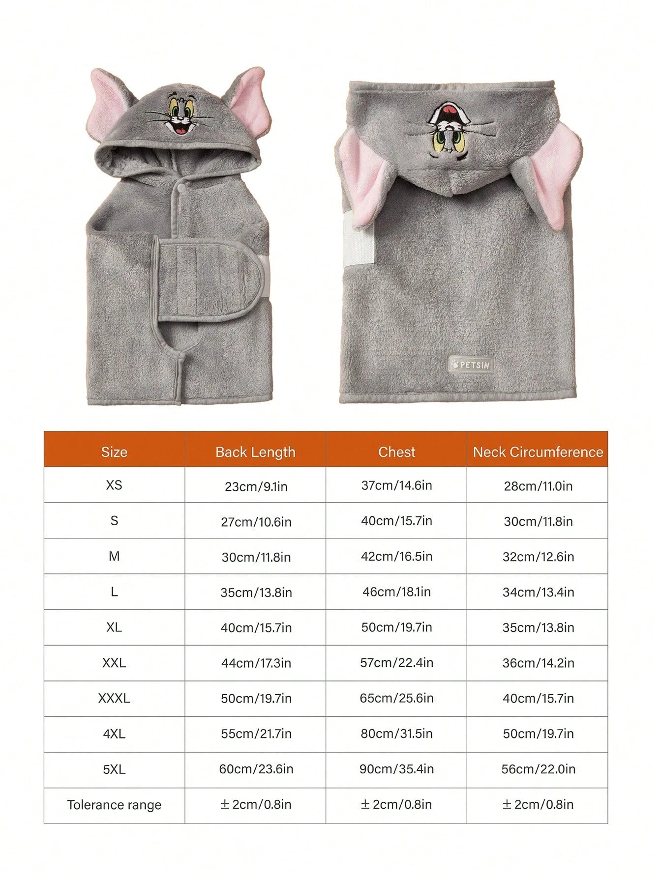 TOM & JERRY Embroidered Cat Face Plush Hooded Pet Bathrobe – Soft, Absorbent & Comfortable