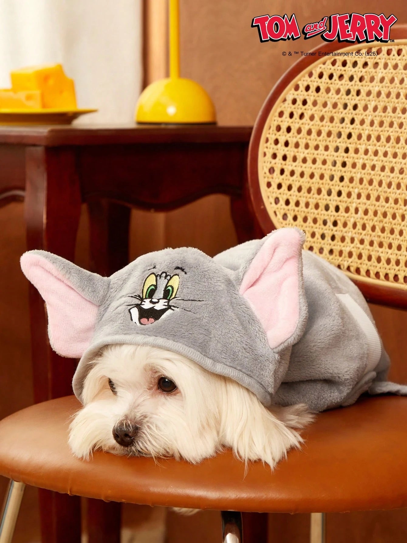 TOM & JERRY Embroidered Cat Face Plush Hooded Pet Bathrobe – Soft, Absorbent & Comfortable
