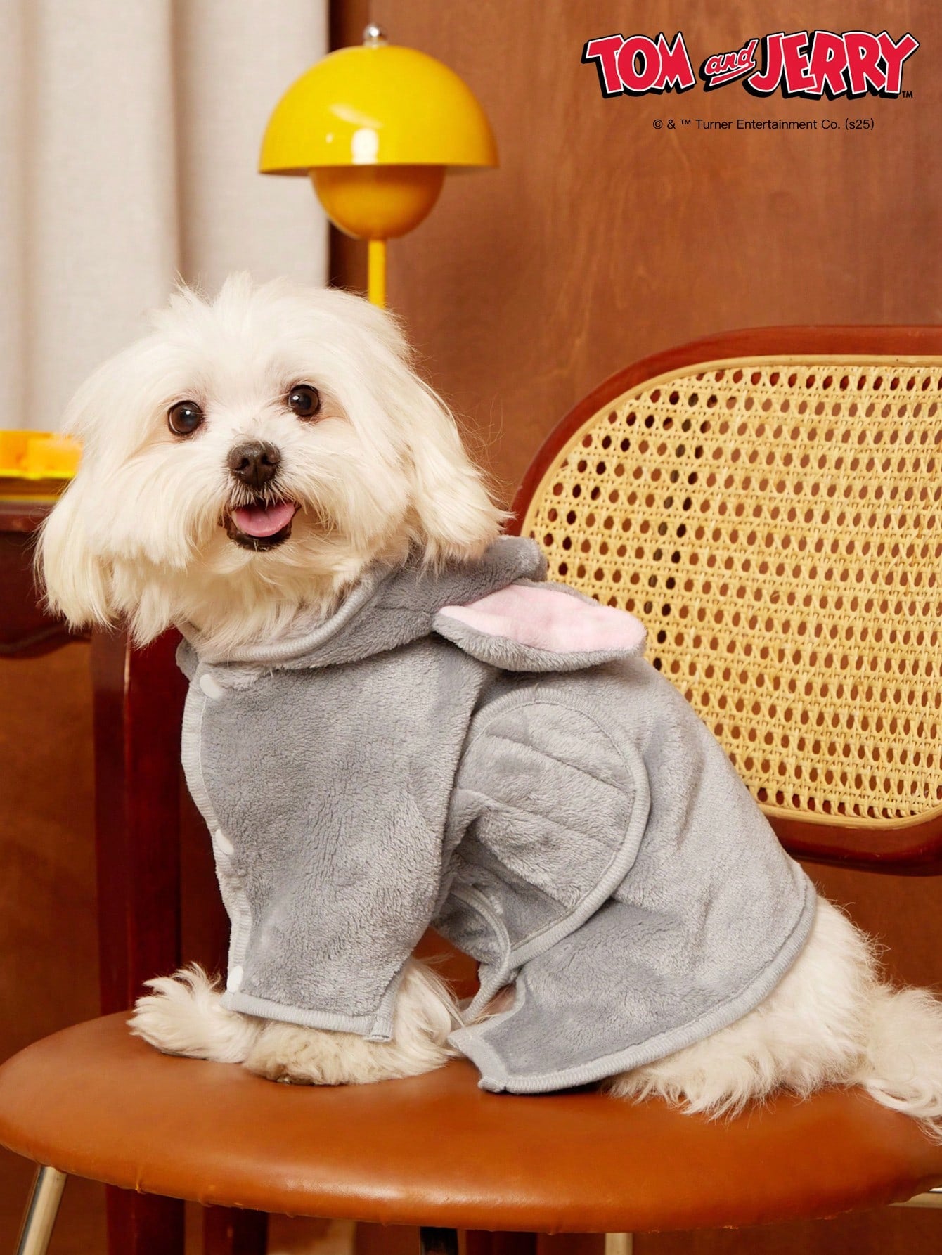 TOM & JERRY Embroidered Cat Face Plush Hooded Pet Bathrobe – Soft, Absorbent & Comfortable