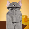 TOM & JERRY Embroidered Cat Face Plush Hooded Pet Bathrobe – Soft, Absorbent & Comfortable