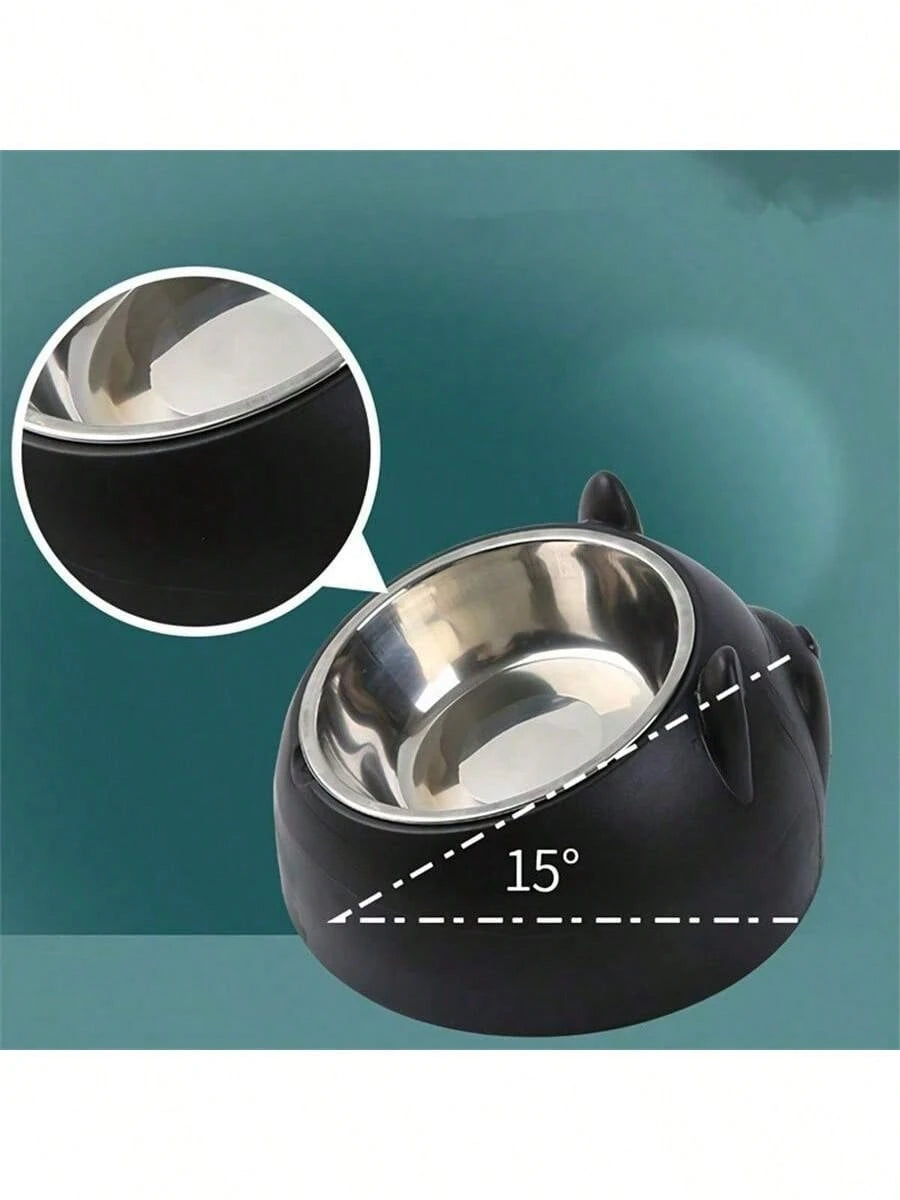 Elevated Stainless Steel Cat Bowl – 2‑in‑1 Inclined Food & Water Dish with Cute Ear Stand