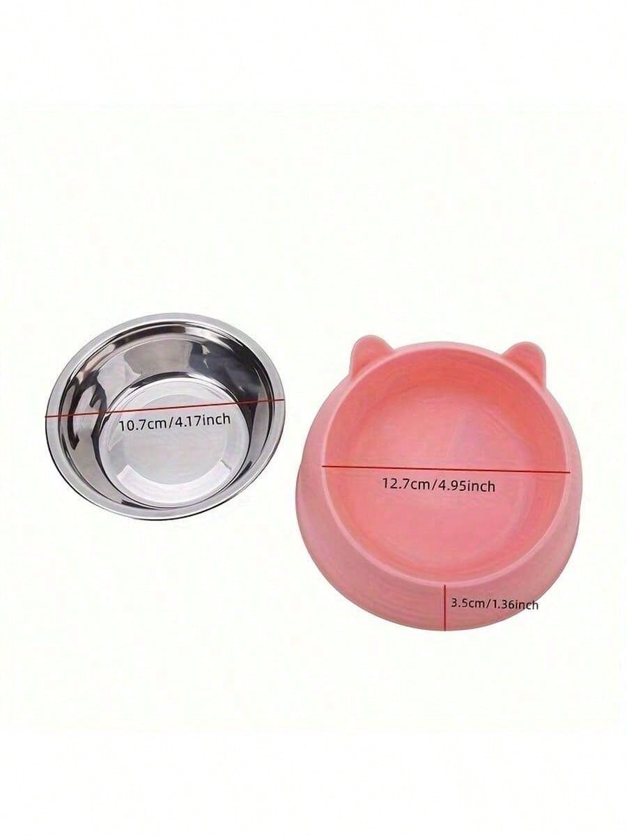 Elevated Stainless Steel Cat Bowl – 2‑in‑1 Inclined Food & Water Dish with Cute Ear Stand
